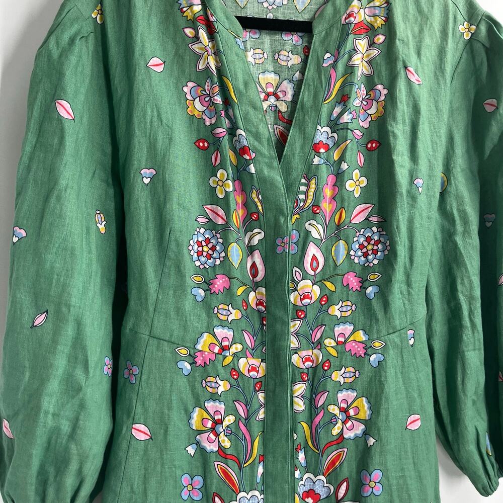 Boden Maxi Green Linen Print Belted Boho Dress Women’s 12R Prairie Event - Picture 5 of 11